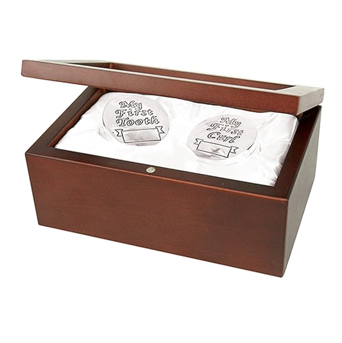 Stephan Baby Satin-Lined Rosewood Keepsake Box with Silver Plated First Tooth and First Curl Boxes