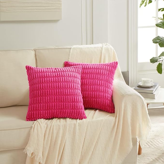 Fancy Homi 4 Packs Decorative Throw Pillow Covers for Living Room Couch Bed, Modern Farmhouse Boho Home Décor Accent Cushion Case, 20" x 20" (Pack of 4), Hot Pink