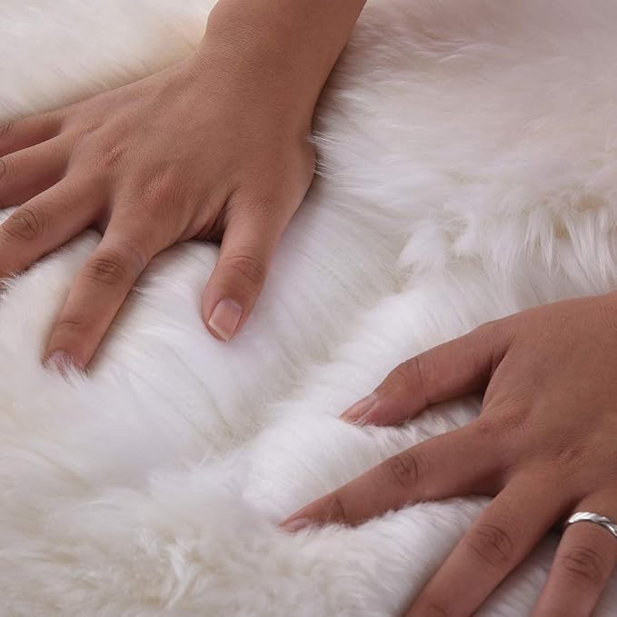 Orange Genuine Sheepskin Rug, Fluffy Fuzzy Soft Shaggy Fur Area Rug for Bedroom Living Room Fur Wool Pray Pup Carpet Cushion, Chair Sofa Seat Cover, Double Pelt/2FT*6FT