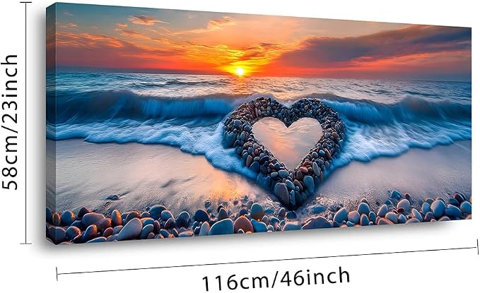 Ggaafet Romantic Love Beach Wall Art for Living Room Canvas Painting Prints Romance Sunset Blue Sandbeach Art Deco Modern Artwork Office Bedroom Family Room Decor Large