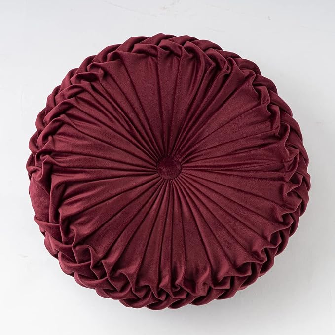 vctops Christmas Red Velvet Seat Cushions Round Floor Pillows Thicken Chair Cushions Pleated Chair Pads Seat Pad Throw Pillows for Bedroom Living Room (Wine Red,Diameter 14")