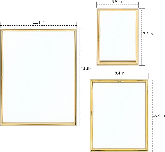 Golden State Art, 7 Pack Floating Frames for One 11x14, Two 8x10, and Four 5x7 Pictures. Aluminum Photos Frame for Wall Display (Gold)