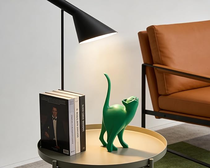 Green Cat Statue Modern Abstract, Home Office Shelf Decor, 7-Inch Vibrant Assorted Colors, Easy to Match Any Decor Style