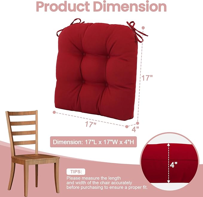idee-home Outdoor Chair Cushions Set of 2, Patio Seat Cushions | Tufted Thick 17 x 17 x 5 Inch Cushions for Outdoor Furniture Waterproof with Ties, Dining Pads Dark Cerulean