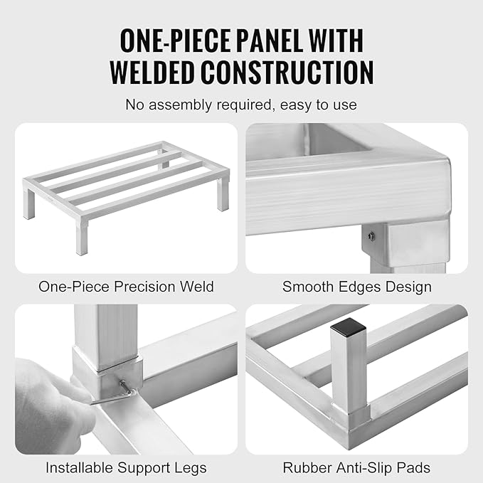 VEVOR Aluminum Dunnage Rack, 36” x 20” Commercial Food Floor Rack, 8” Off the Floor, 1800 lbs Capacity All-Welded Aluminum Storage, for Storage in Restaurants, Kitchens, Garages and Vehicles