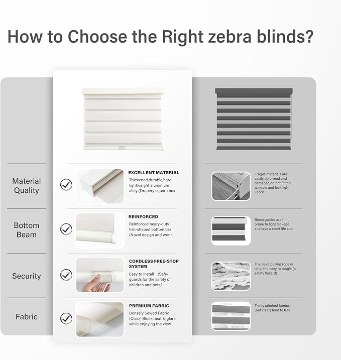 AOSKY Cordless Zebra Blinds for Windows Pull Down Roller Window Shades Dual Layer Light Filtering Privacy for Day and Night, Free-Stop Door Shades for Home Easy to Install (56" W X 72" H, Beige)