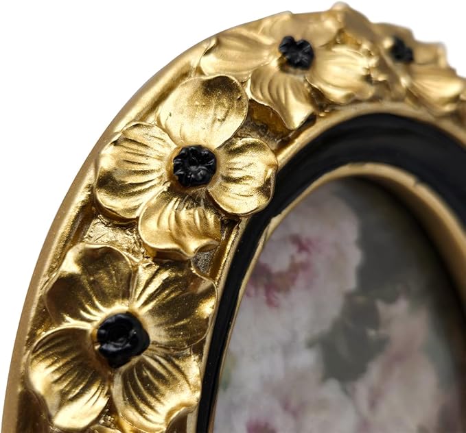 SYLVIA'S SHOP 2.5x3.5 Small Vintage Oval Picture Frame, Mini Antique Gold Ornate Photo Frame, for Tabletop and Wall Display, Decorative Floral Design Retro Home Decor, Photo Gallery Art