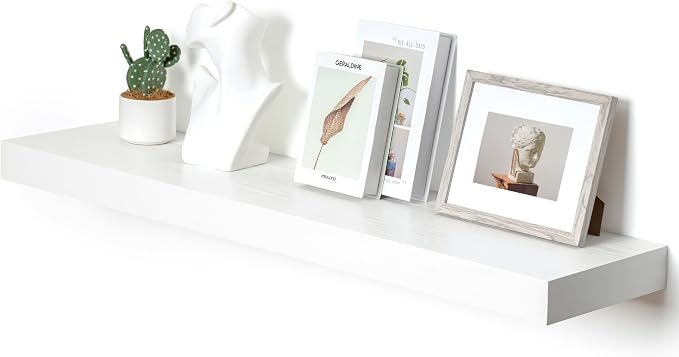 FLYJOE Deep Floating Shelves, 48 Inch White Shelves Set of 1 | 12 Inch Deep Shelves for Wall, 48'' x 12'' Rustic White Wood Shelves for Bathroom Living Room Laundry Room Kitchen