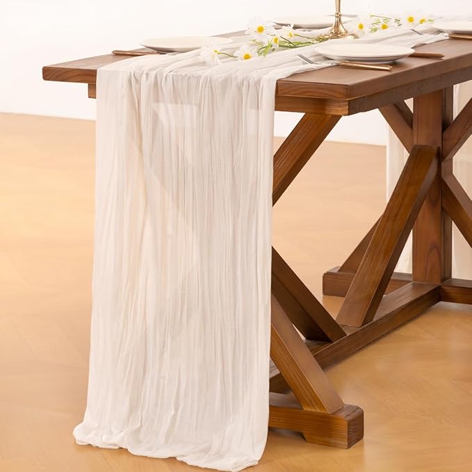 Socomi 3pcs Ivory White Cheesecloth Table Runner Easter Spring Boho Rustic Gauze 120 inch 10FT Cheese Cloth Runner for Wedding Party Baby Shower Birthday Home Decor Holiday Decorations