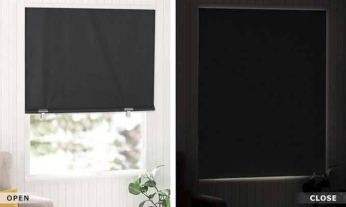 LazBlinds 100% Blackout Roller Shades, No Tools No Drill Cordless Blinds for Windows, Thermal Insulated UV Protection Privacy Window Shades for Bedroom (48''W x 72''H, Black)