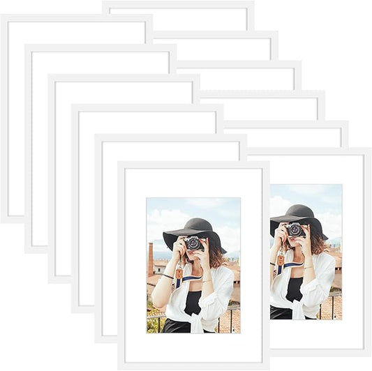 Picrit A3 Picture Frame Set of 12, Display 8.3x11.7 with Mat or 11.7 x 16.5 without Mat, Photo Frames for Wall Mounting Display, White