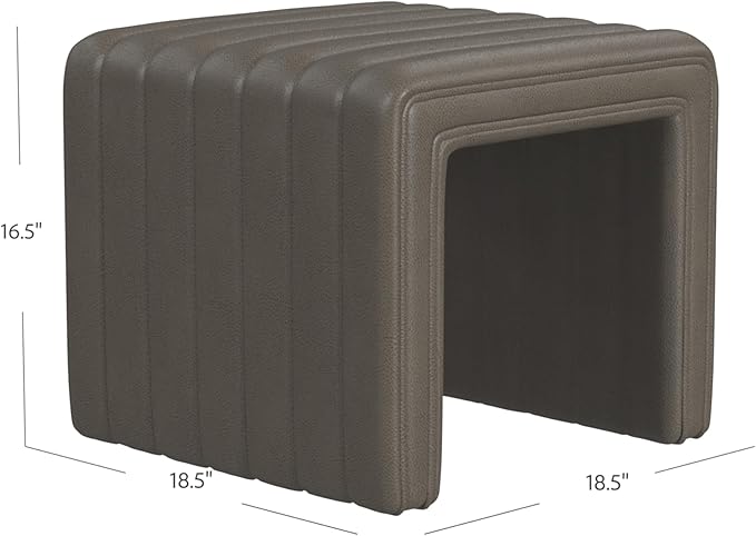 HomePop Modern Channel Tufted Faux Leather Ottoman|Homepop Home Décor|Ottoman for Living Room & Bedroom - Pewter Gray Faux Leather