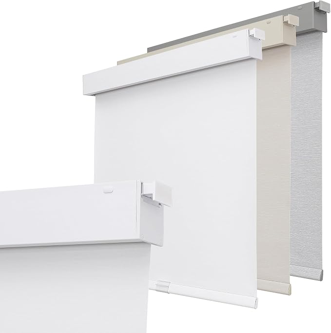 Joydeco No Drill Blackout Shades, Free-Stop Cordless Roller Shades, UV Protection, Thermal Insulated Blinds for Indoor Windows, Easy Install Window Blinds for Home and Office (White, Custom Size)