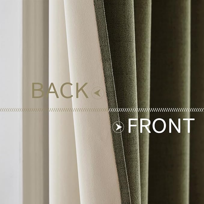 MIULEE Linen Texture Curtains for Bedroom Solid 100% Blackout Thermal Insulated Light Olive Green Curtains Grommet Room Darkening Drapes for Living Room Nursery 52x63 Inch (2 Panels)