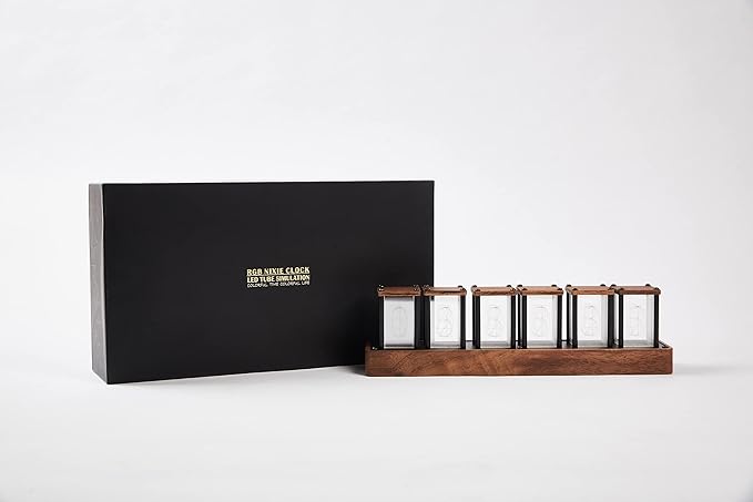 Nixie Tube Clock Walnut Digital Desk Clock, Support Wi-Fi Time Calibration, Alarm and 12/24h Display, No Assemble Required - A Retro Gift for Friends