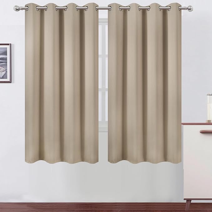 LEMOMO Khaki Blackout Curtains 66 x 63 Inch Length/Set of 2 Curtain Panels/Thermal Insulated Room Darkening Blackout Curtains for Bedroom