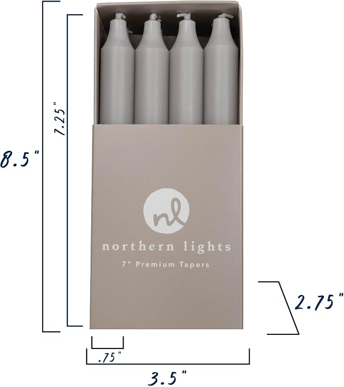 Northern Lights Candles - 7" 12pk Tapers - Stone - 71750