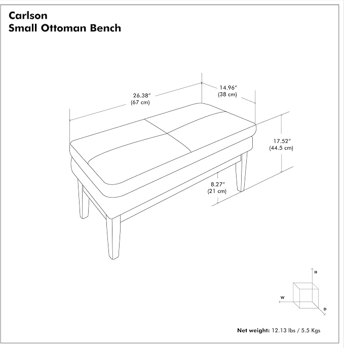 SIMPLIHOME Carlson Small Ottoman Bench - 27 inch Wide Upholstered Woven Fabric Rectangle Ottoman in Marigold, Mid Century Modern Bench for Bedroom, Entryway or Living Room with Padded Seat