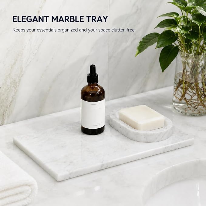 Marble Tray 12"x6", Small Natural Marble Board, Stone Slab for Bathroom Kitchen Counter Sink, Rectangular Candle Plate, Perfume Jewelry Trays(Namib Fantasy)