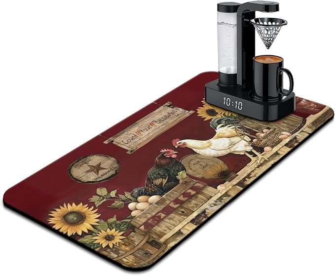 Fun Coffee Mat 31inx17in,Coffee Bar Mat for Countertops,Absorbent Hide Stain Anti-Slip Coffee Bar Accessories Fit Under Coffee Machine Mat,dish Drying Mats for Kitchen