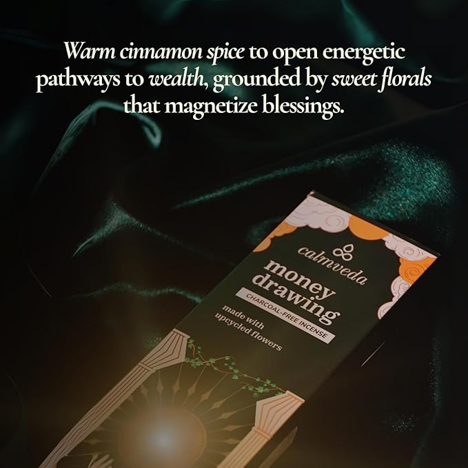 CALMVEDA Attract Money Incense Sticks - for Manifestating Abundance (80+ Sticks) with Aventurine Crystal Keychain for Unlocking Wealth | Spicy Aroma of Cinnamon Incense & Clove