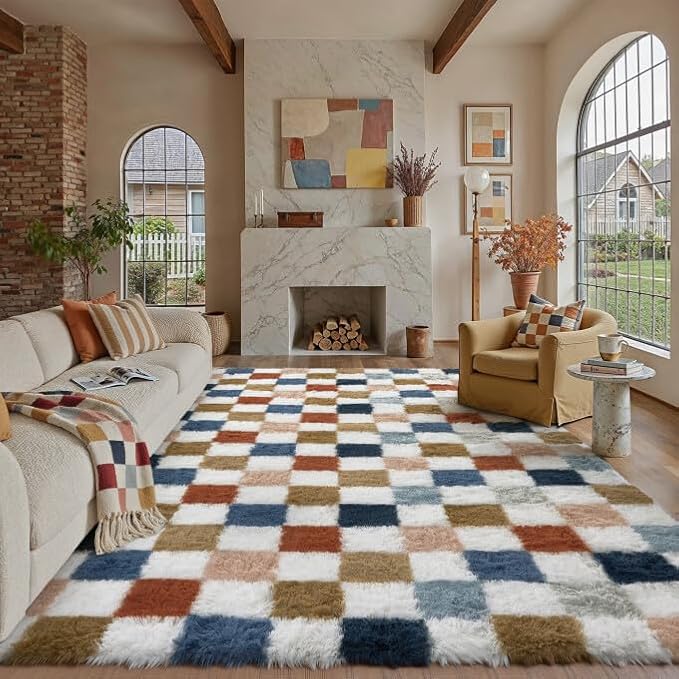 PureCozy 8'x10'+2'x6 Shag Rug Set of 2 with Runner for Living Room Bedroom Home Aesthetic Decor