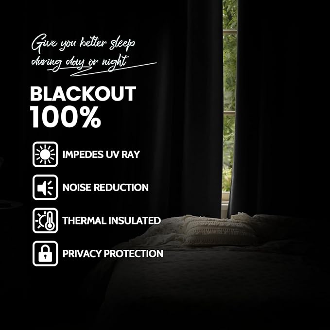 Yakamok Grey Room Darkening 100% Blackout Curtains Grommet Window Treatments with 2 Thick Layers-Gray Thermal Insulated Drapes Set of 2 Panels for Bedroom Living Room 52 Inches by 63 Inches Length