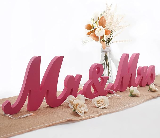 JOYLEX Mr Mrs Sign for Wedding Table, Mr and Mrs Wooden Letters, Mr. & Mrs. Party Decoration Items(Pink)