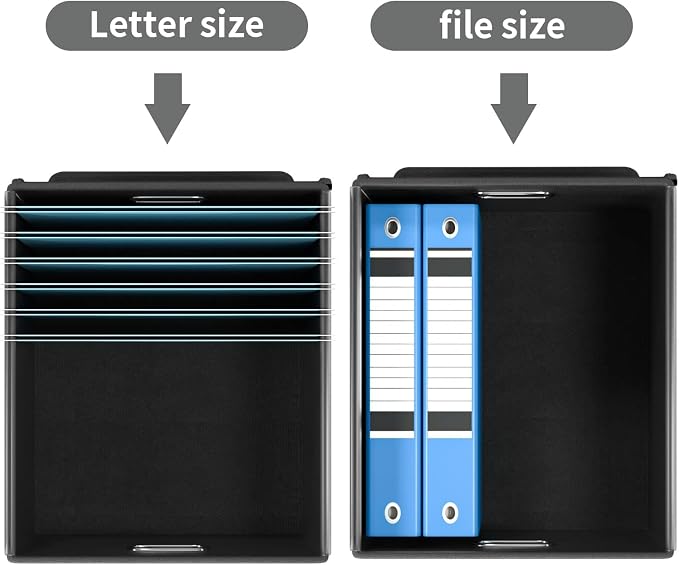 File Organizer Box with Lid, Collapsible File Folder Organizer for Office Document Storage, Filing Box with Plastic Slide for Letter/Legal Size Hanging Files, Dark Grey
