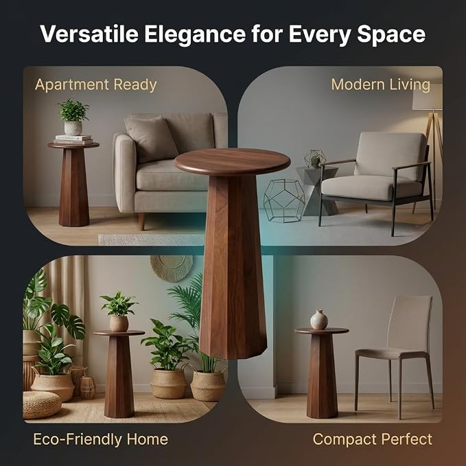 Relso Enteka Solid Mango Wood End Table – 24" Tall Accent Side Table with Walnut Finish | Handcrafted Coffee Table, No Assembly Required | Perfect for Modern Living Rooms, Farmhouses, Small Spaces