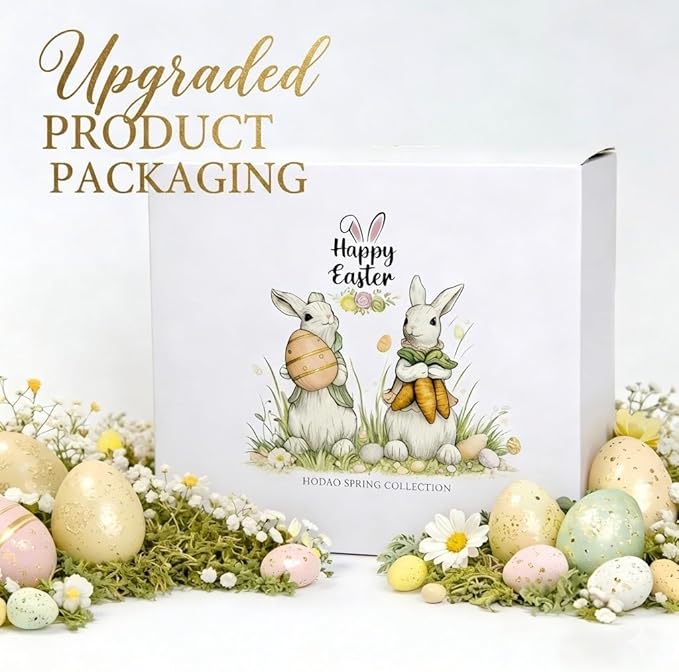 Hodao Easter Bunny Decorations Spring Home Decor Bunny Figurines Gifts(Easter White Rabbit 2pcs)