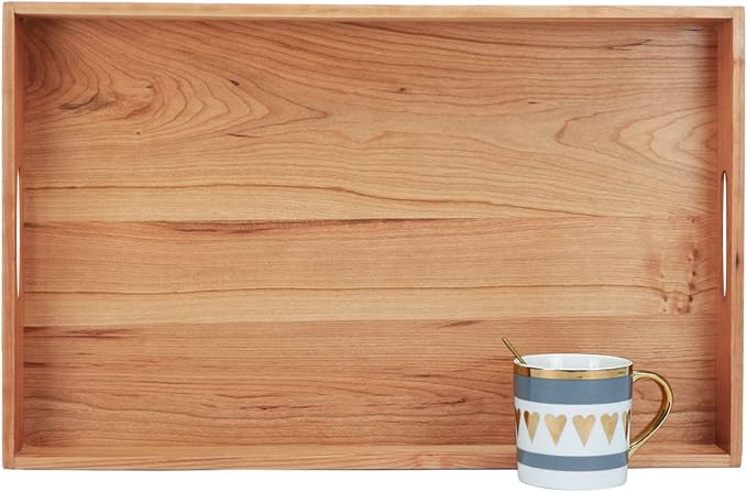 22"x14" Large Black Walnut Rectangle Ottoman Serving Tray | Solid black walnut wood, Rectangle with built-in handles. Classic decorative serving tray serve coffee, tea & home decor