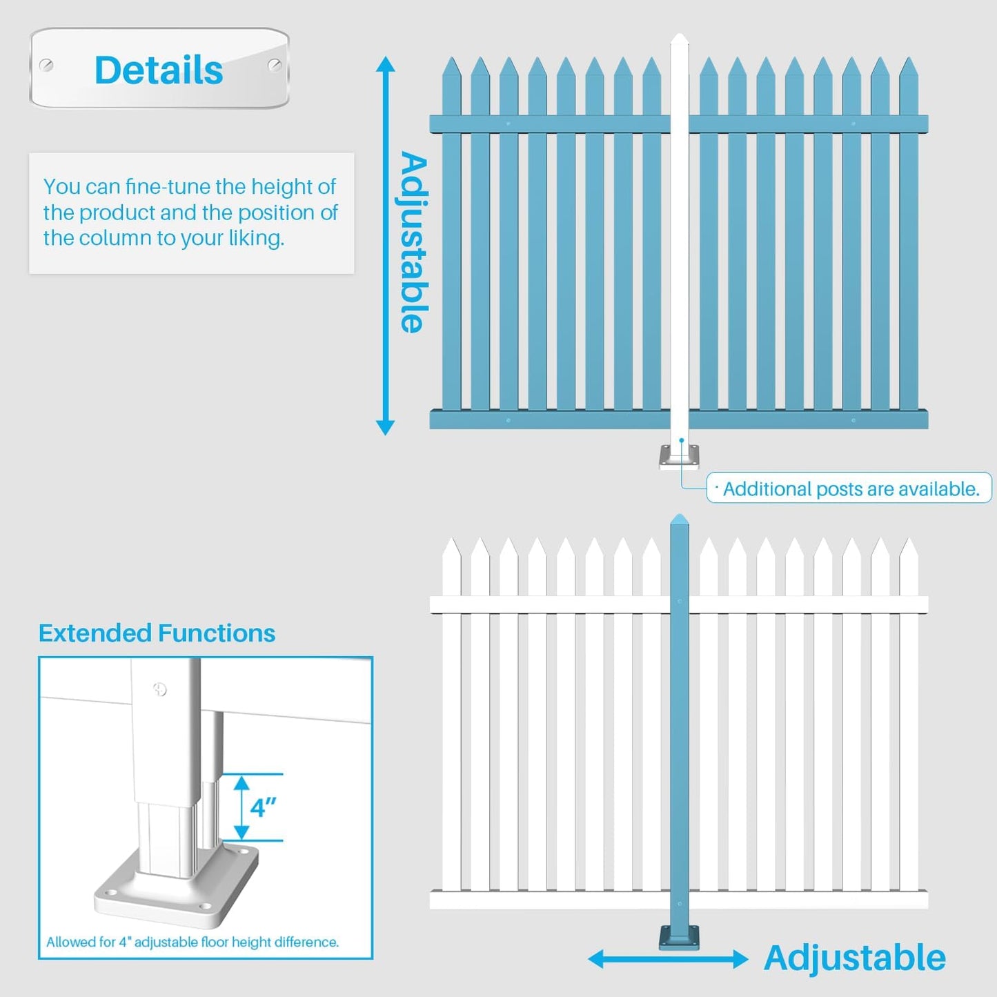 Patio 2 Sets Vinyl Picket Fence Panels 30" H x 84" W White PVC Decorative Fence for Front Yard Porch Patio Deck Pool Air Conditioner Fence Safety Dog Fence (34 Pickets, Straight)