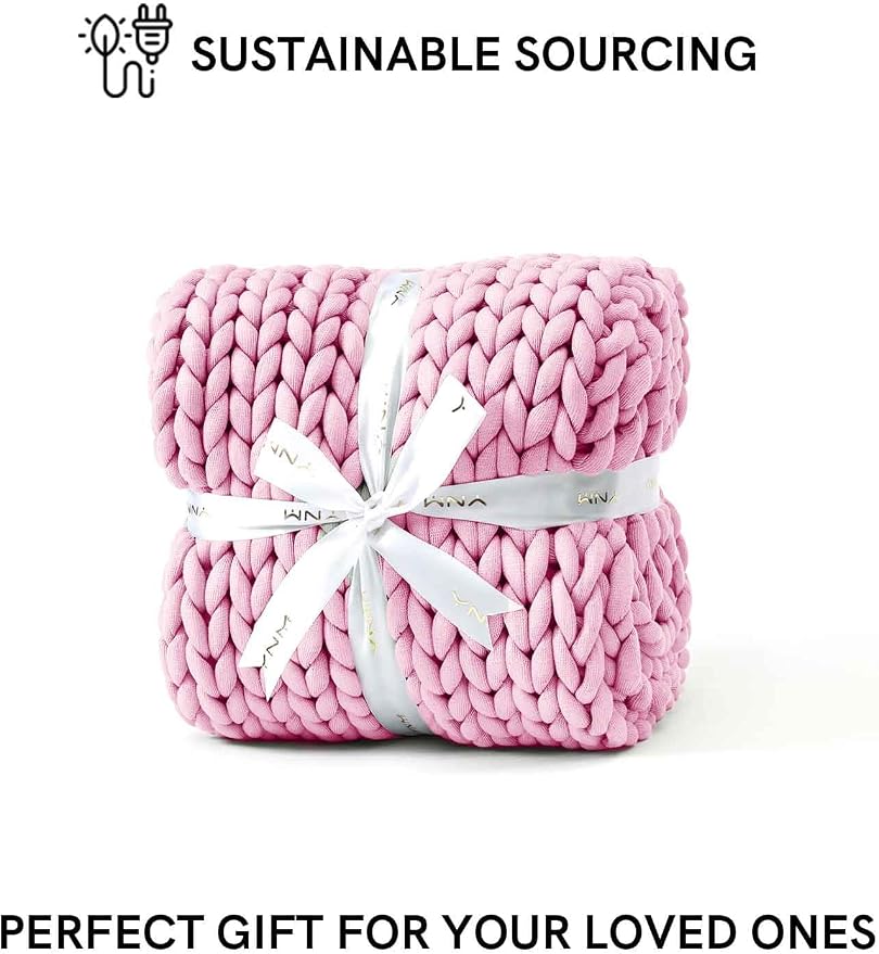 YnM Chunky Throw Blanket, Medium-Weight, Hand Knitted, Skin Friendly, Ventilated and Breathable, Machine Washable, Home Décor Piece for Couch, Sofa and Bed (Fancy Pink, 40x50 Inch)