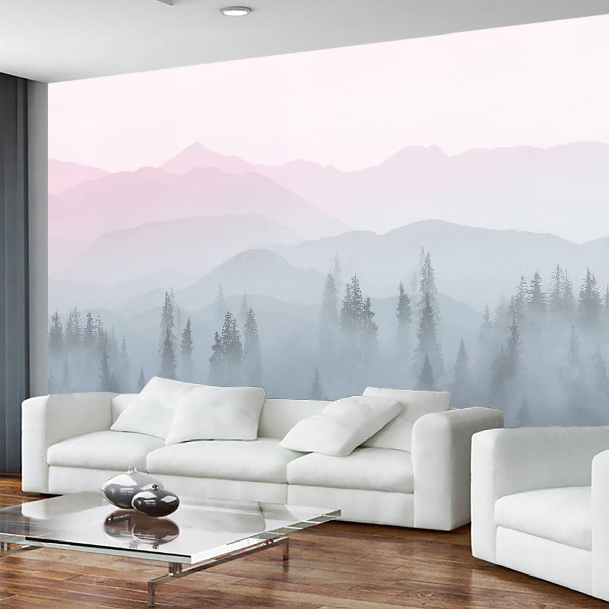 Misty Forest Mountains Nature Wallpaper for Interior Wall Decoration, Bathroom, Living Room, Bedroom Background Wall murals（Not Peel and Stick）