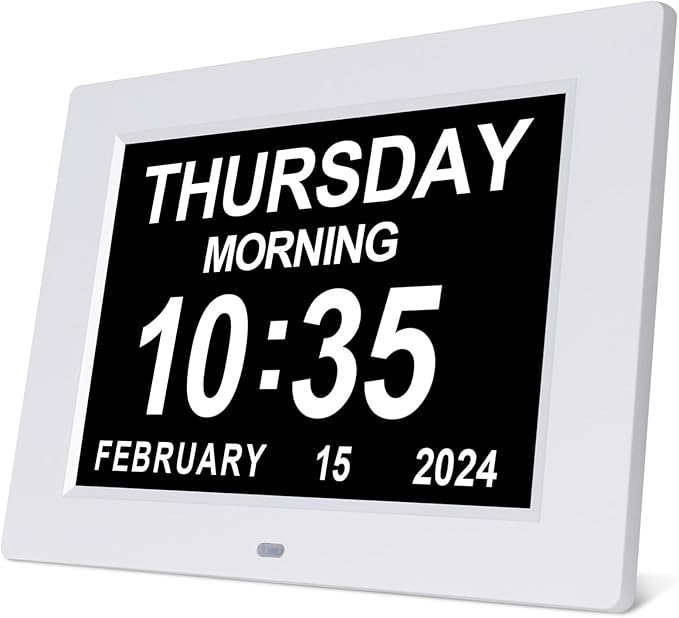SSINI Dementia Clock Large Digital Calendar for Seniors with Date and Time - Elderly Digital Clock Large Display, 12 Custom Alarms (8 Inch)