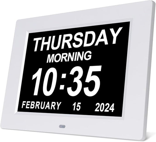 SSINI Dementia Clock Large Digital Calendar for Seniors with Date and Time - Elderly Digital Clock Large Display, 12 Custom Alarms (8 Inch)