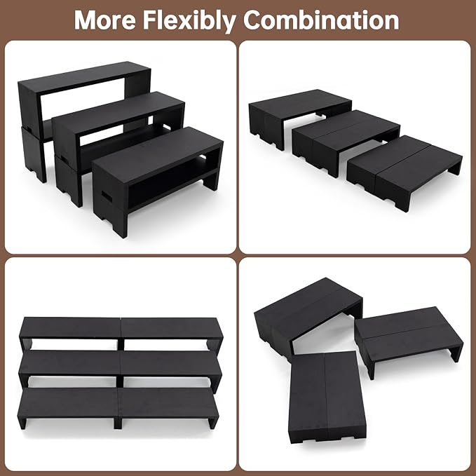 Yikaroeli 2 Set Black Display Risers Small Wooden Display Stand 6Pcs 3 Tiered Wood Racks Cupcake Stands Cologne Stands Perfume Riser for Display