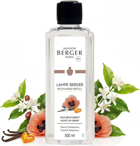 Maison Berger Velvet of Orient Lampe Berger Refill, 500 ml (16.9 fl oz), 2-in-1 Catalytic System, Neutralizes Odors and Diffuses Fragrance, Coffee Flower, Citrus, Poppy, Orange Blossom, Made in France