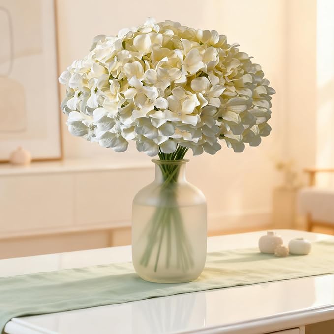 65Pcs Champagne Hydrangea Artificial Flowers Bulk,Realistic Silk Fake Flowers with Stems,Faux Hydrangea Flowers for Wedding Home Decor Centerpieces Living Room Garden Party Baby Shower Decor