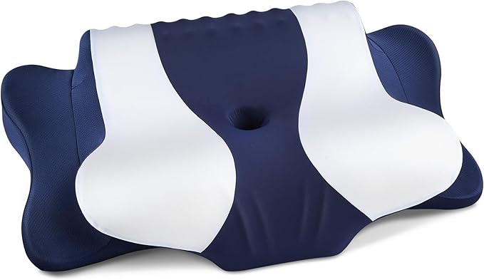 Cervical Neck Pillow for Pain Relief,Cervical Pillow with Memory Foam Ergonomic Pillows with Dual Heights for Back,Stomach and Side Sleepers Kids' Floor Pillows Cushions (Dark Blue, Standard 27"×16")
