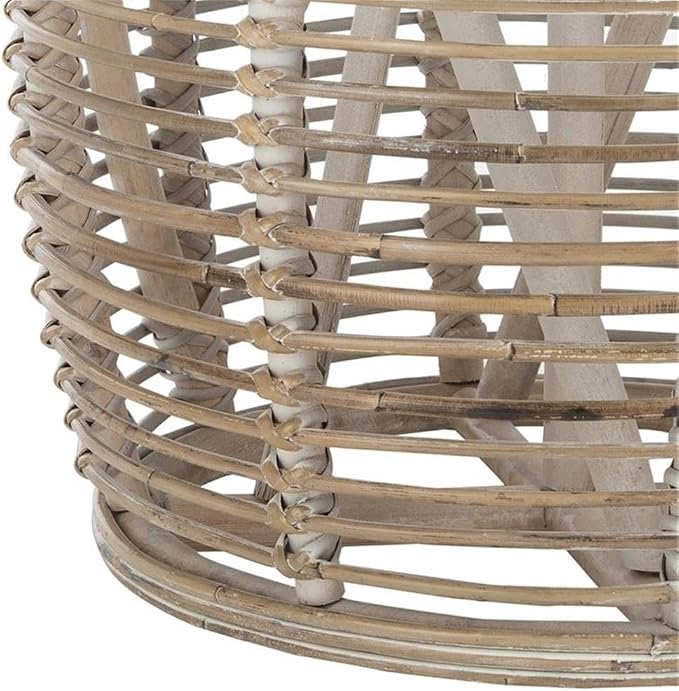SAFAVIEH Furniture - Maui Rattan Drum Stool Table - Grey White-Wash - Rattan - Coastal Woven Design - Fully Assembled - Ideal for Living Room, Bedroom, Patio - Fully Assembled (STL6500A)
