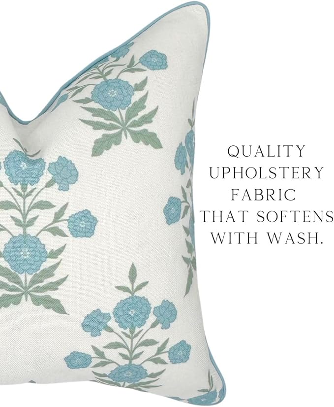 Jillien Harbor Amelia 20" x 20" Floral Throw Pillow Cover Blockprint 50 cm x 50 cm Grandmillennial Home Decor (20" x 20")