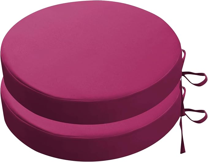 SK Studio Round Outdoor Chair Cushions for Patio Furniture, Set of 2 Waterproof Patio Chair Cushion with Adjustable Ties for Garden Sofa Couch, Purple, 20"x20"x2"