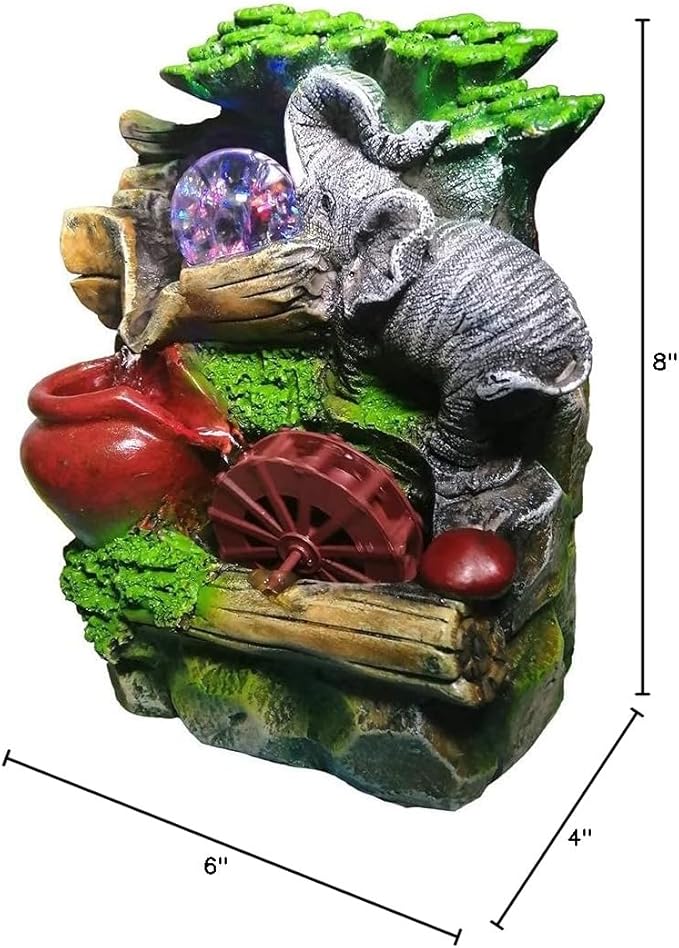 Tabletop Fountain Indoor Small Rockery Desktop Mountain Cascading Waterfalls with Rolling Ball Waterwheel for Gift and Decoration