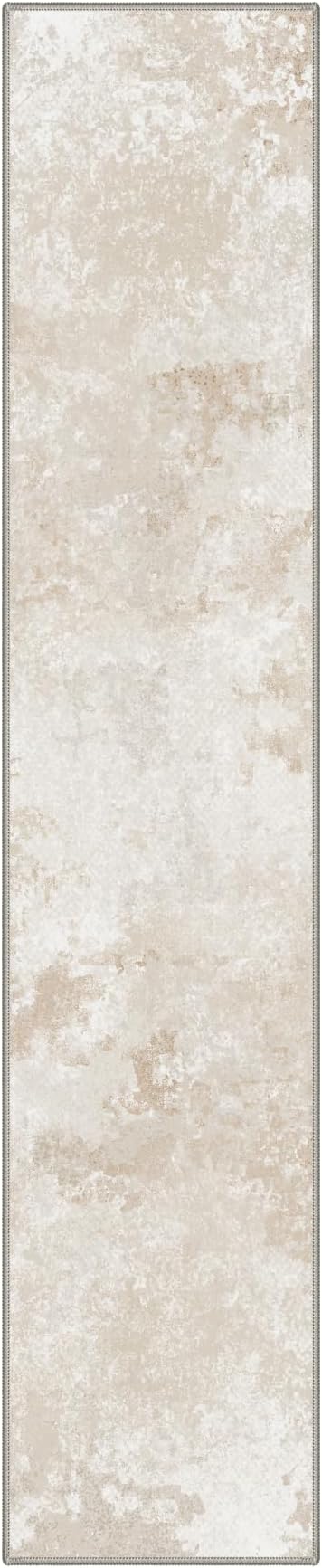 BEIMO 2X10 Runner Rug for Hallway Kitchen, Machine Washable Runners Rug for Entryway, Soft Modern Abstract Throw Rugs, Low Pile Floor Cover with Non Slip Backing, Beige White