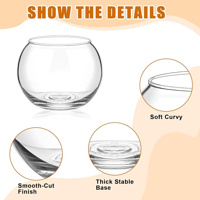 12 Pcs Glass Bubble Bowl Vase Bulk, Clear Round Glass Centerpiece Bowls for Valentine's Wedding Table Decor, Fish Flower Bud Vase Terrarium for Event Party DIY (3.5" h X 3.94" w)