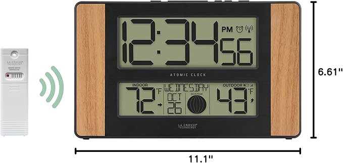 La Crosse Technology Atomic Digital Clock with Outdoor Temperature, Wood Oak, 0