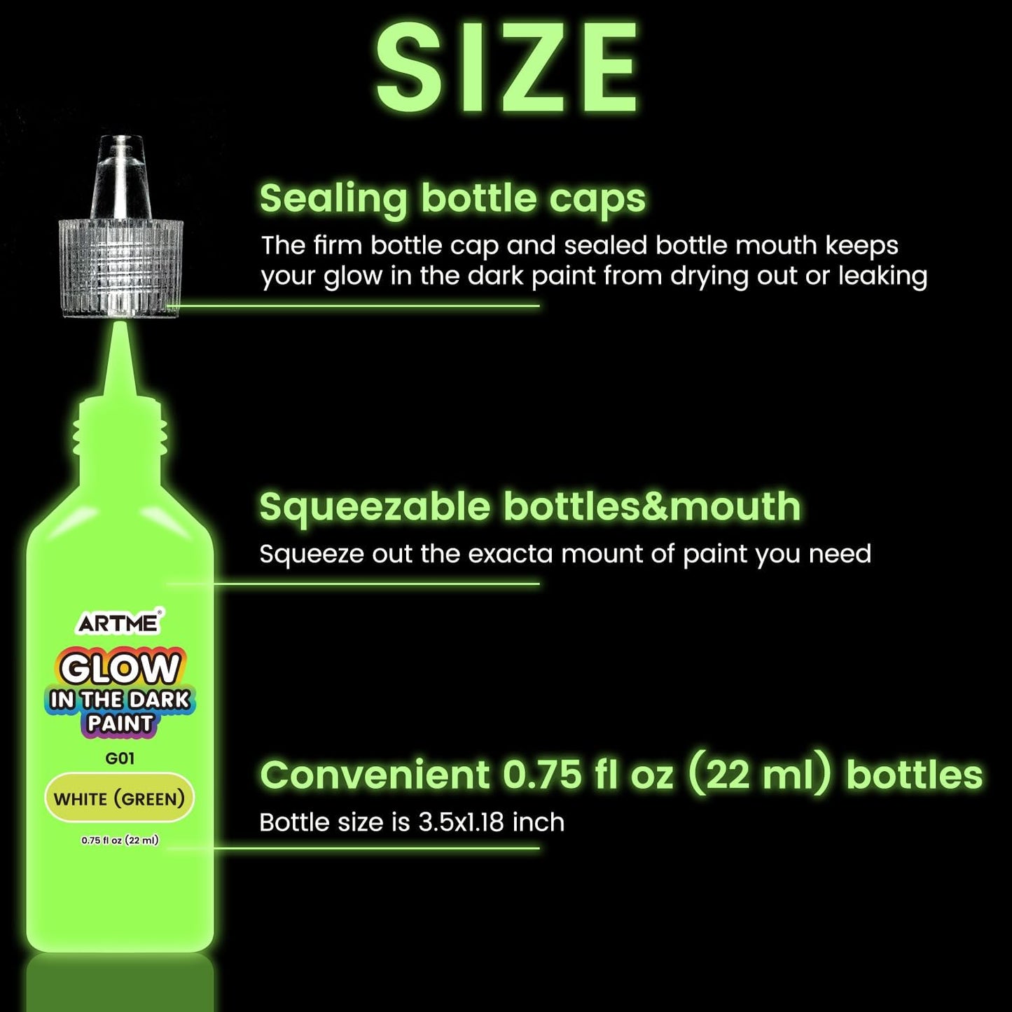 ARTME Glow in The Dark Paint, 18 Bright Colors 22ml/0.75oz Blacklight Paint Set, Neon Craft Paints, Glow Fluorescent Acrylic Paints Perfect for DIY projects, Halloween and Christmas Decorations