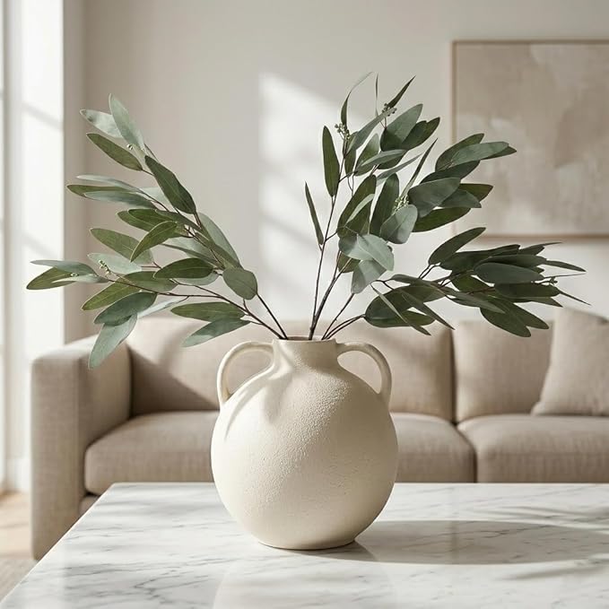 ANNIE&PANDA 3 Pack Faux Artificial Eucalyptus Stems with Faux Seeds 31'' Tall Fake Plants Leaves Olive Tree Branches Faux Greenery Stems for Bridal Wedding Bouquet Vase Table Centerpiece Decor
